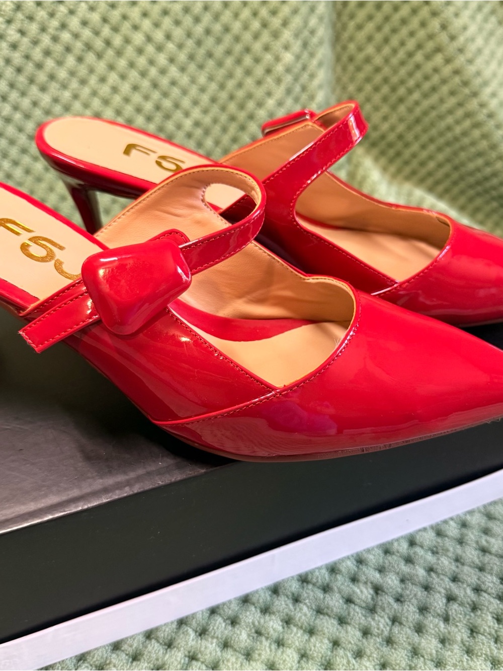 F5J Red Patent Mary Jane Heeled Mules